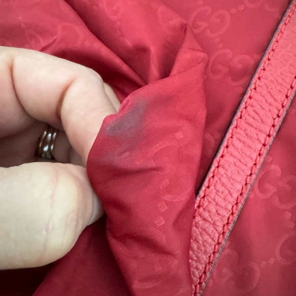 Gucci Red GG Nylon Tote Bag with Leather Trim - Picture 15 of 16